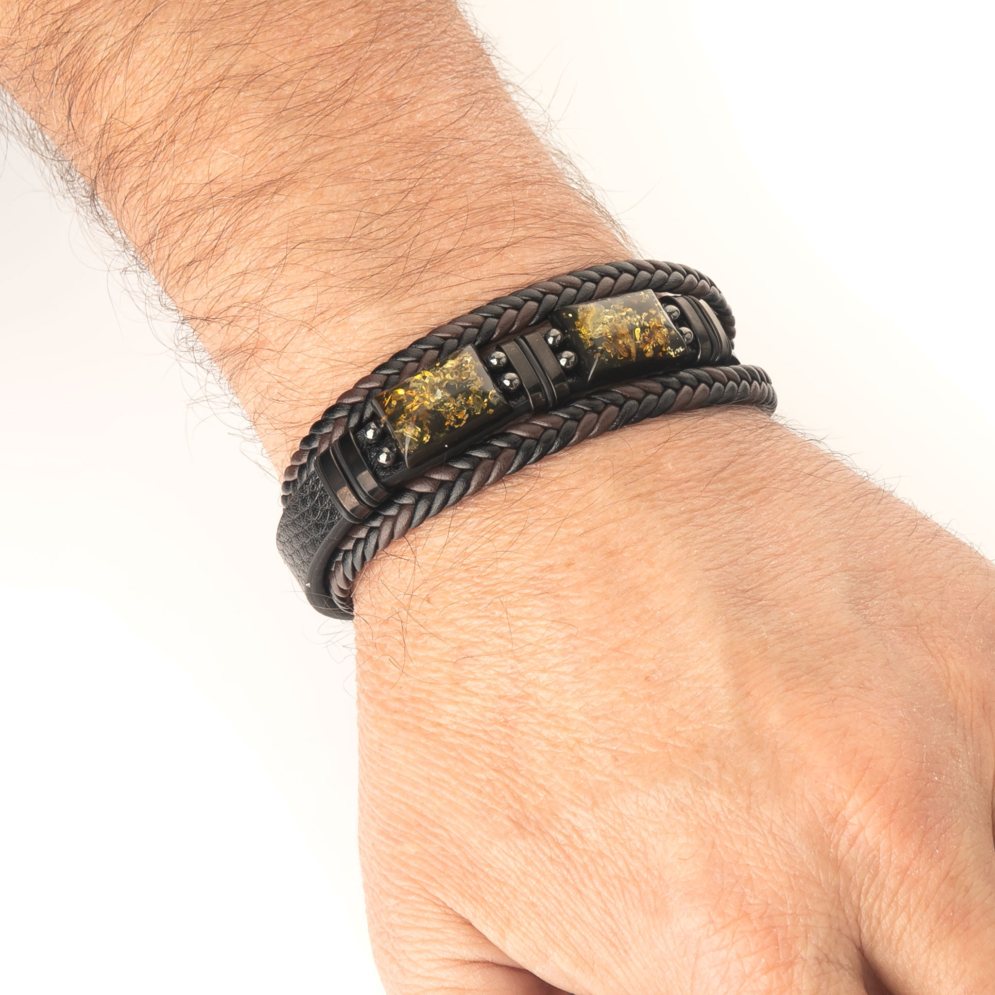 Stylowa bransoletka męska z bursztynem bałtyckim i naturalnej skóry – oryginalny prezent