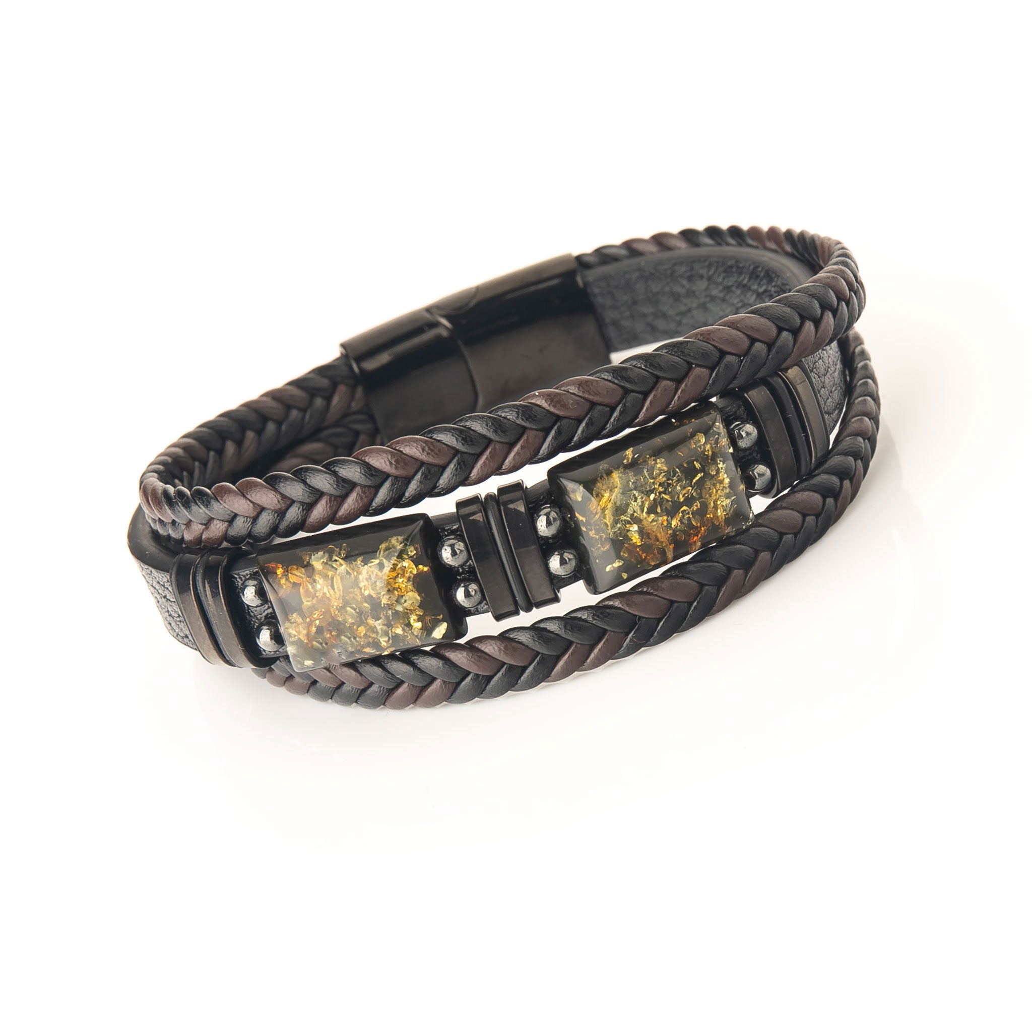 Stylowa bransoletka męska z bursztynem bałtyckim i naturalnej skóry – oryginalny prezent