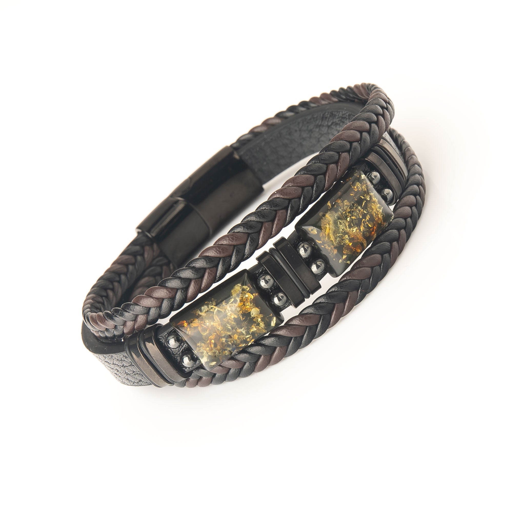 Stylowa bransoletka męska z bursztynem bałtyckim i naturalnej skóry – oryginalny prezent