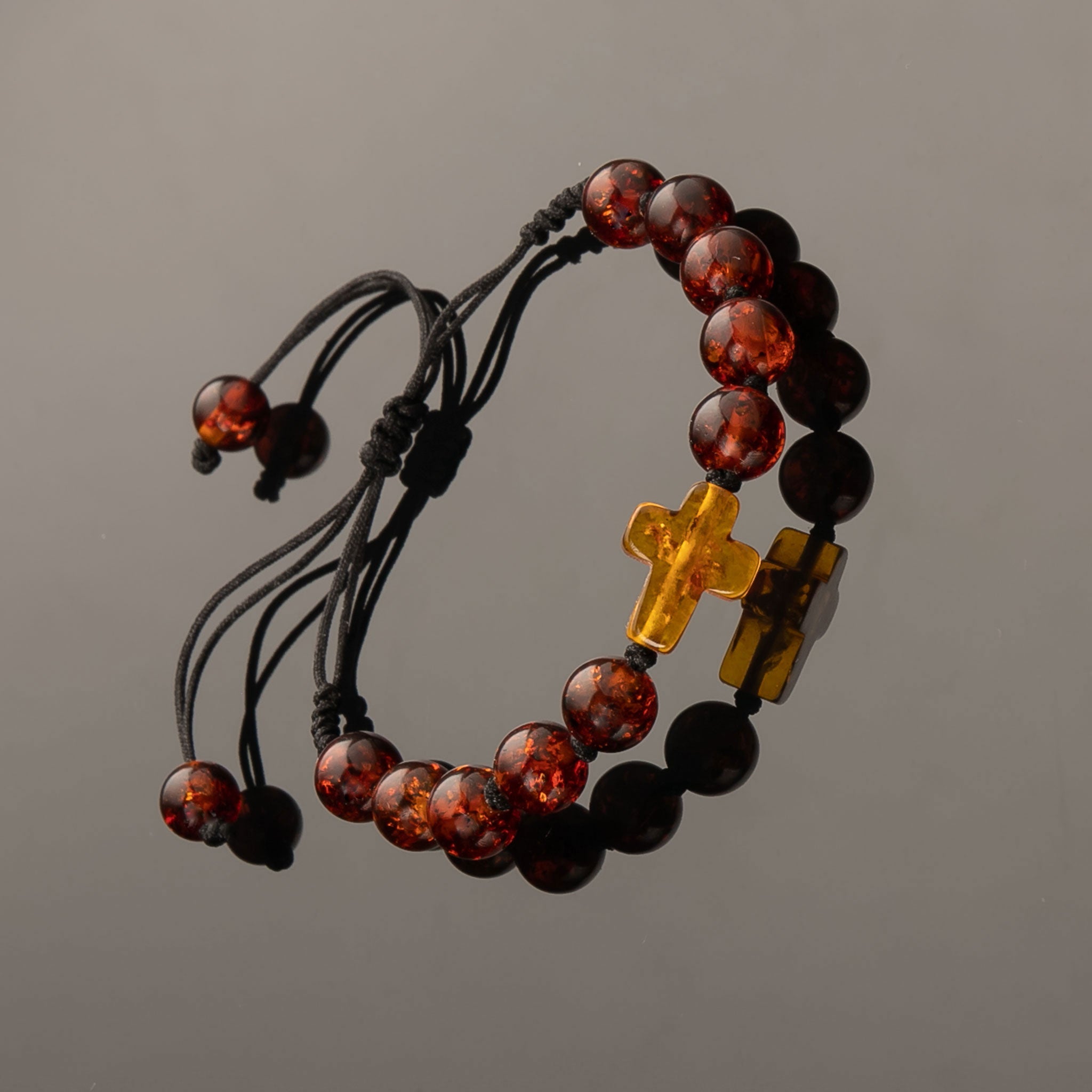 Bransoletka z Krzyżykiem|Naturalny Bursztyn Bałtycki| Elegancki Prezent dla Niego|