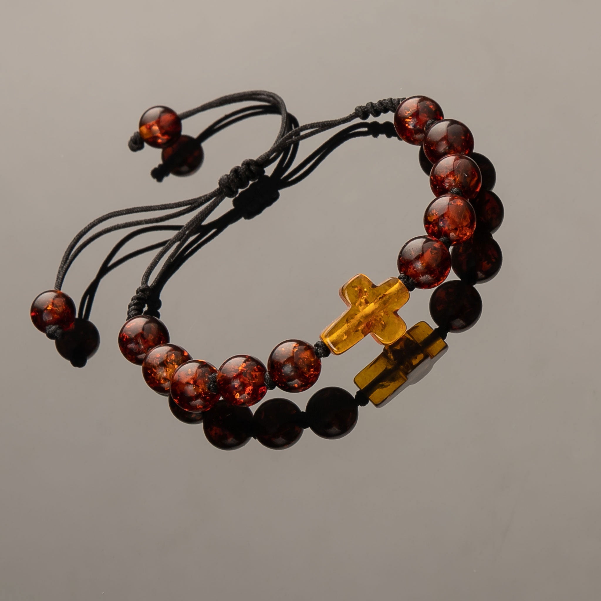 Bransoletka z Krzyżykiem|Naturalny Bursztyn Bałtycki| Elegancki Prezent dla Niego|