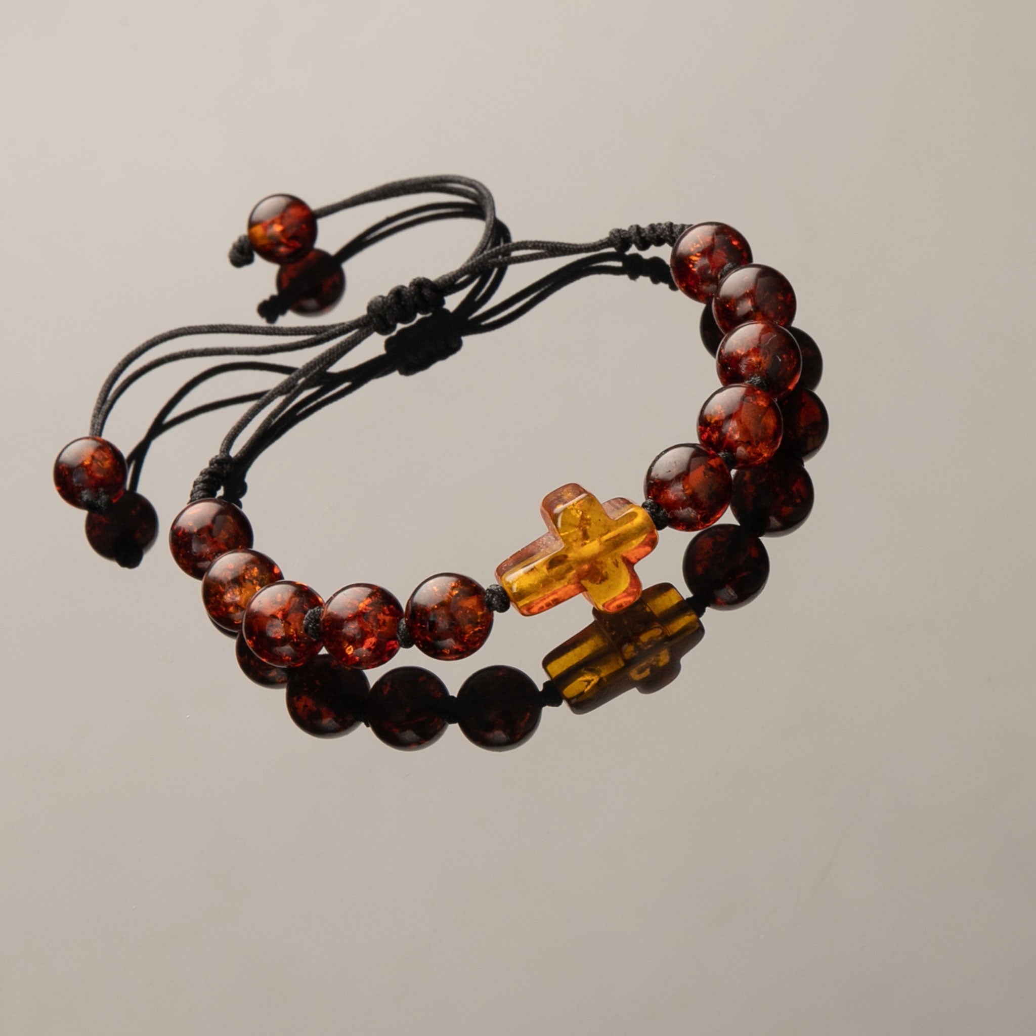 Bransoletka z Krzyżykiem|Naturalny Bursztyn Bałtycki| Elegancki Prezent dla Niego|