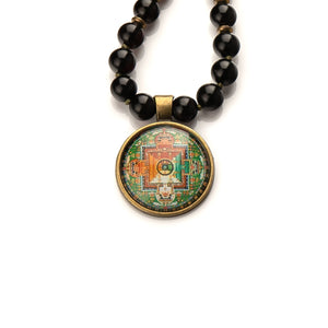 Mala 108|Koraliki do Medytacji|Bursztyn|Wisorek Mandala Sri Yantra| Bogactwa i Powodzenia|