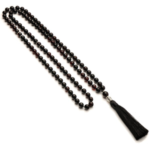 Mala 108 Ciemne Bursztynowe Koraliki 8 mm| Tybetański Różaniec do Medytacji |Budda Modlitewny Naszyjnik|
