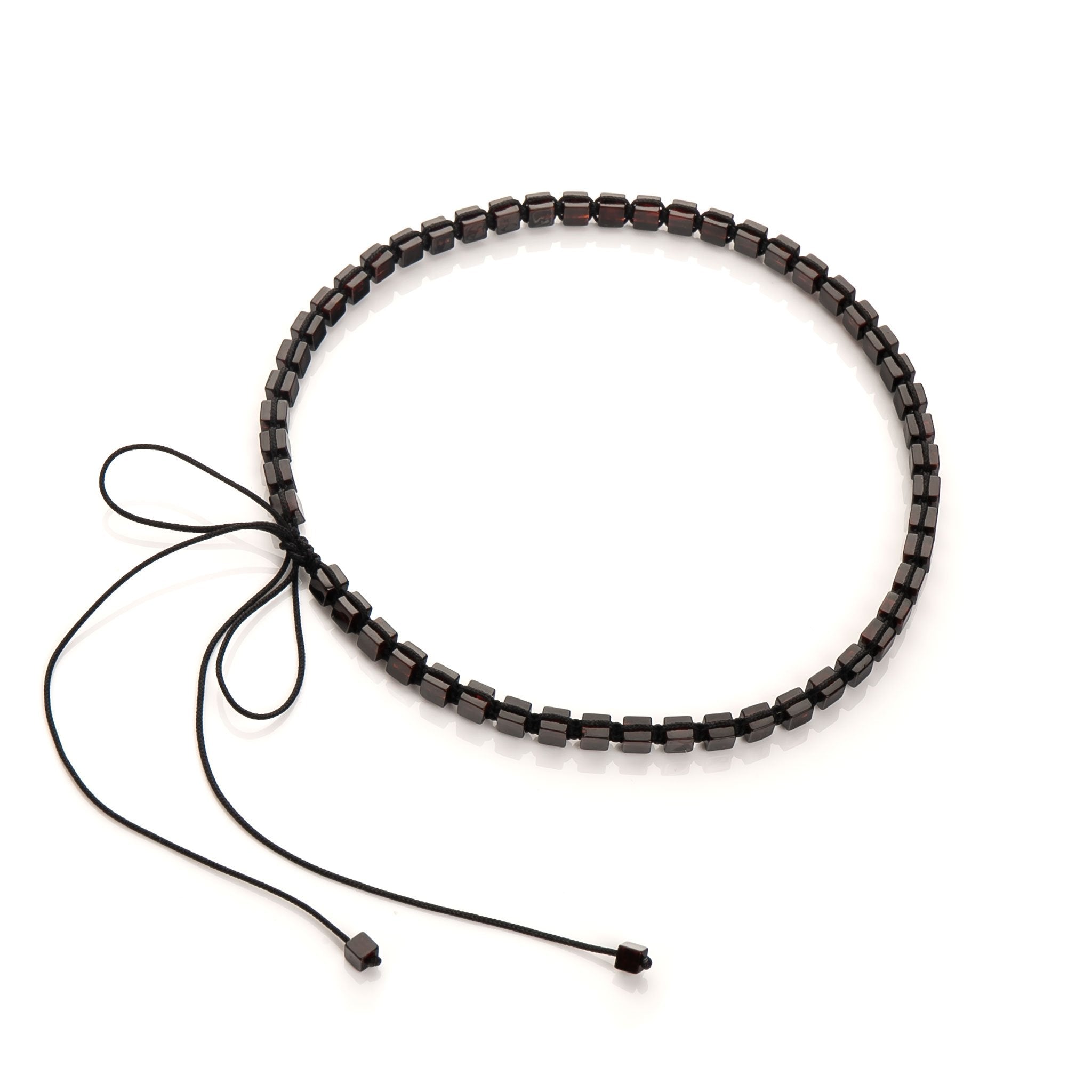 Choker|Krótki Naszyjnik|Kostki z Prawdziwego Bursztynu|Kolor Wiśnia|
